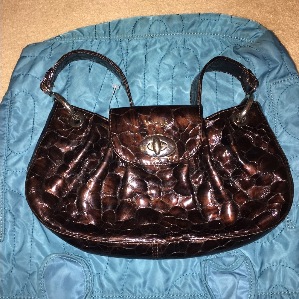 Stuart Weitzman Metallic Brown Croc-Embossed Shoulder Bag